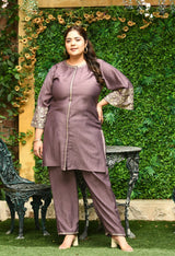 Plus Size Pretty Lavender Aari Cotton Silk Co-ord Set