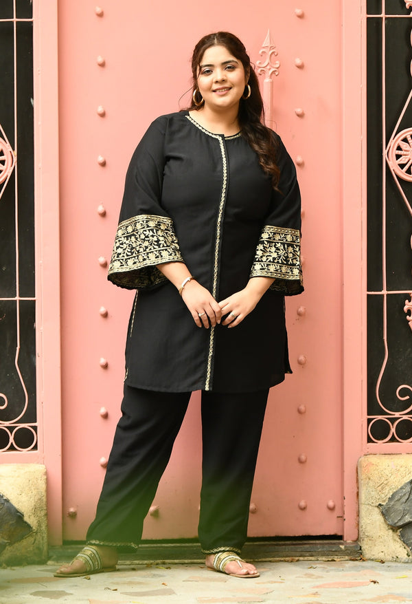 Plus Size Pretty Black Aari Cotton Silk Co-ord Set