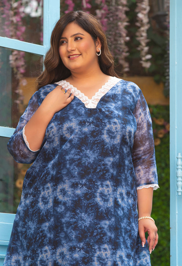 Plus Size Navy Shibori Perfection Organza Co-ord Set