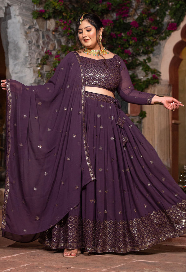 Plus Size Lavender Embellished Lehenga Choli with Dupatta