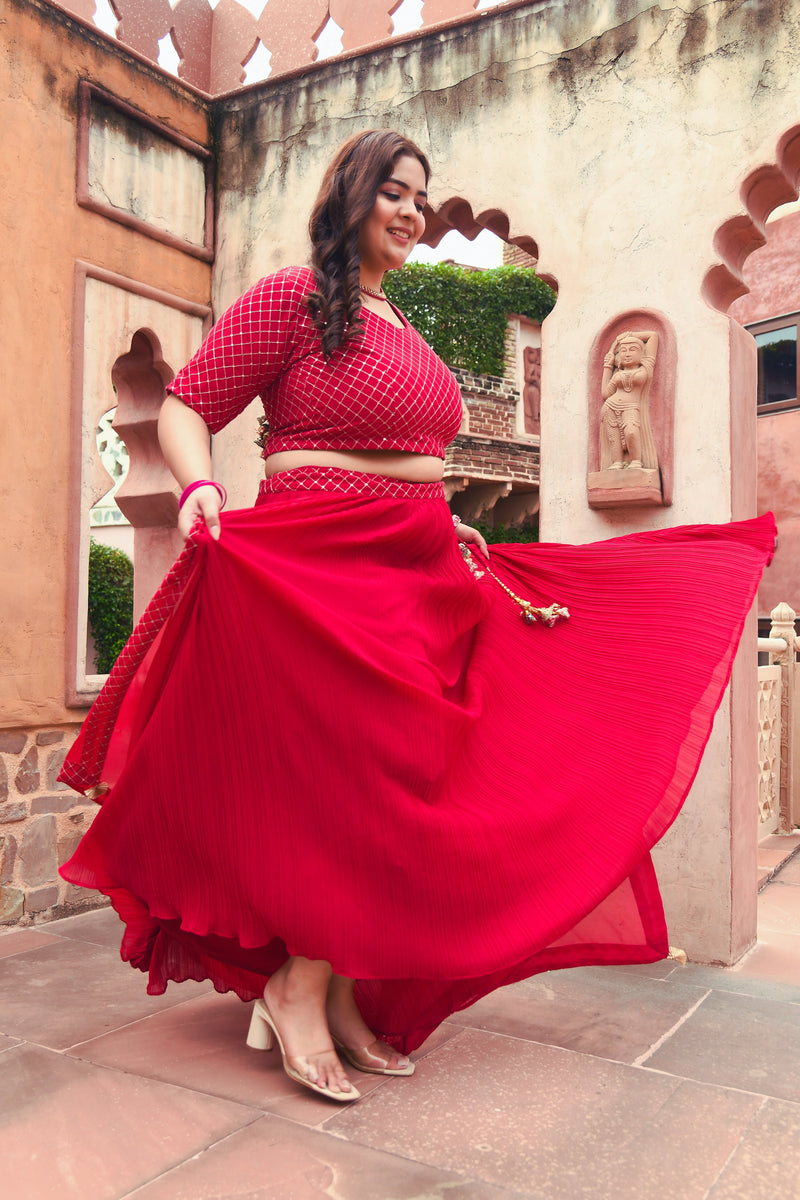 Plus Size Rubious Rani Embroidered Lehenga Choli with Dupatta