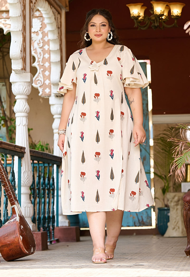 Plus Size Chic Off White Flex Cotton Dress