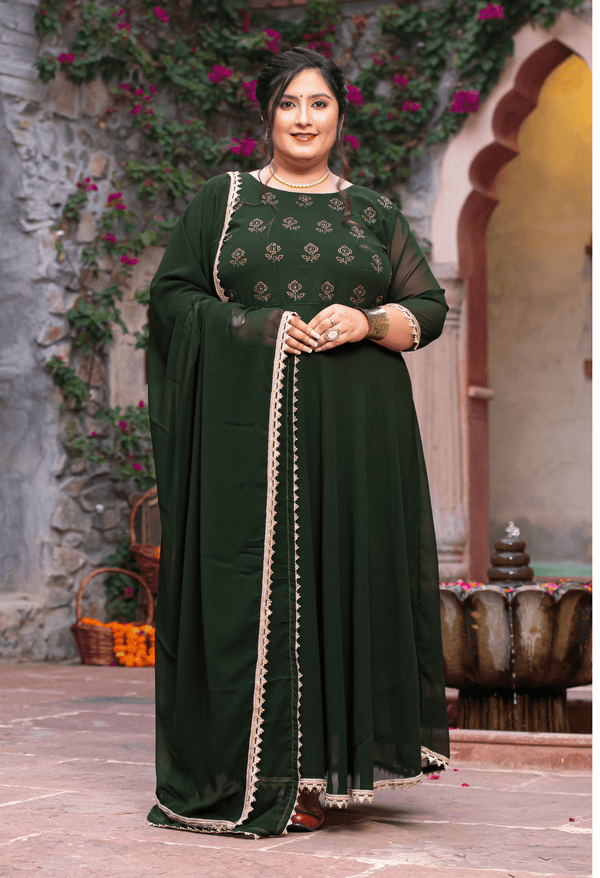 Plus Size Appealing Mehndi Anarkali Kurta with Dupatta