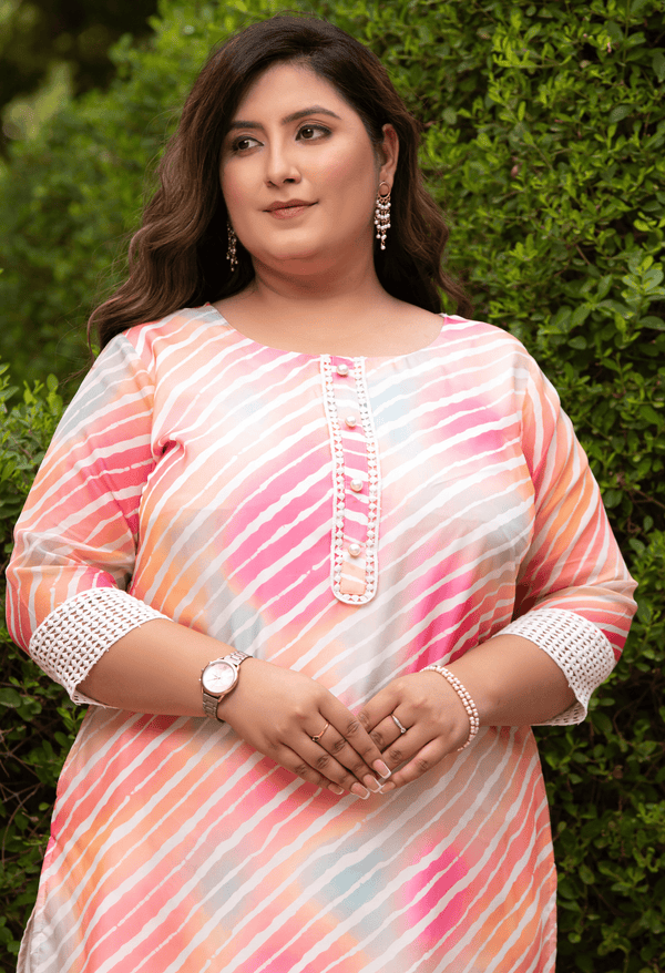 Plus Size Bright Multicolor Organza Pearl Kurta