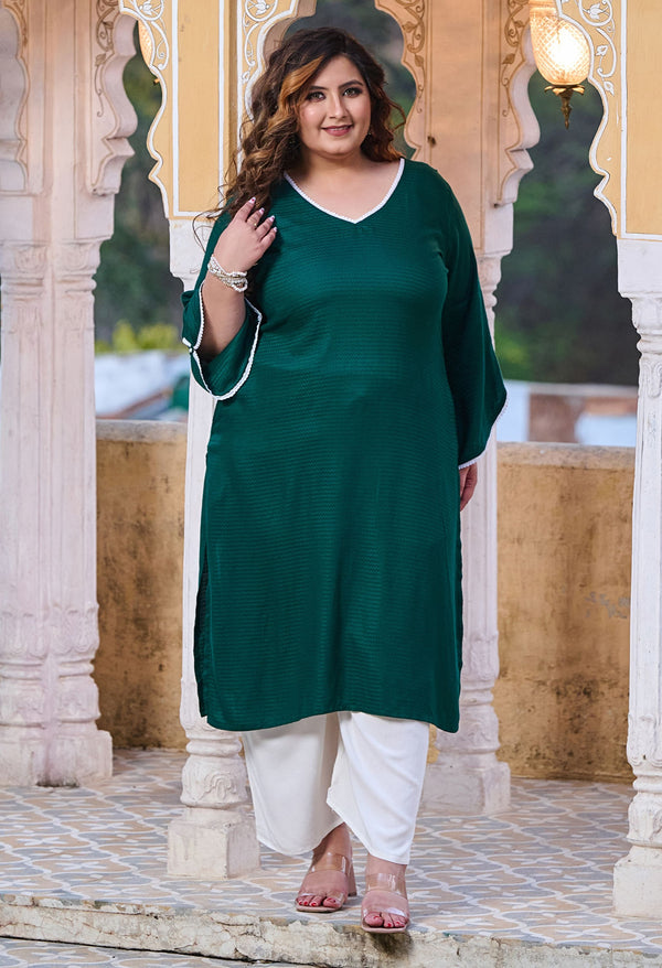 Plus Size Bottle Green Dobby Rayon Kurta