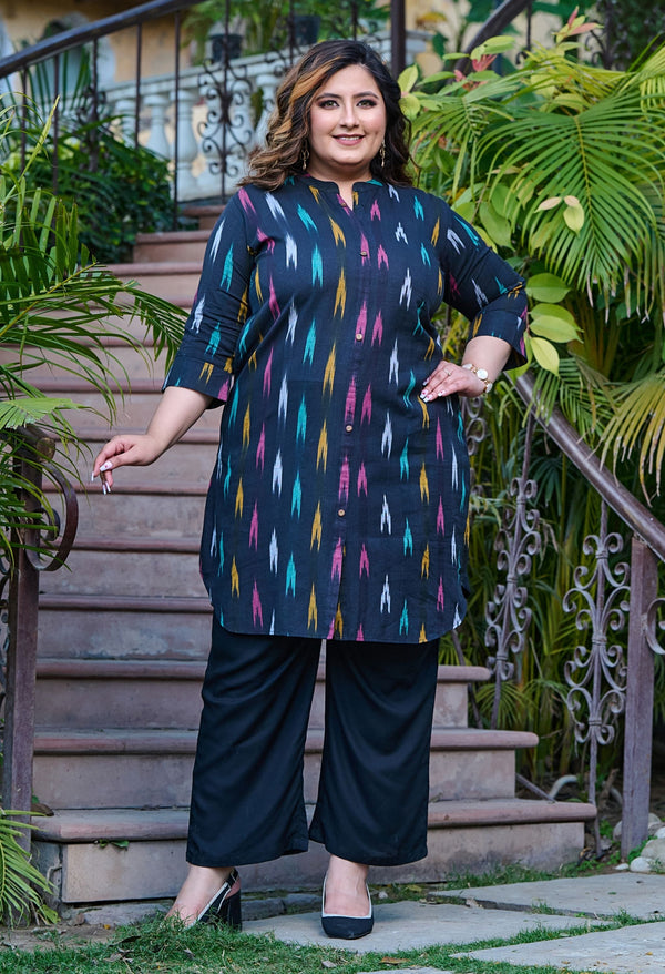 Plus Size Rustique Black Ikkat Cotton Kurta