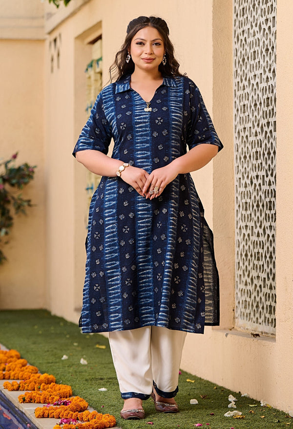 Plus Size Azure Blue Mix Kurta Pant Set