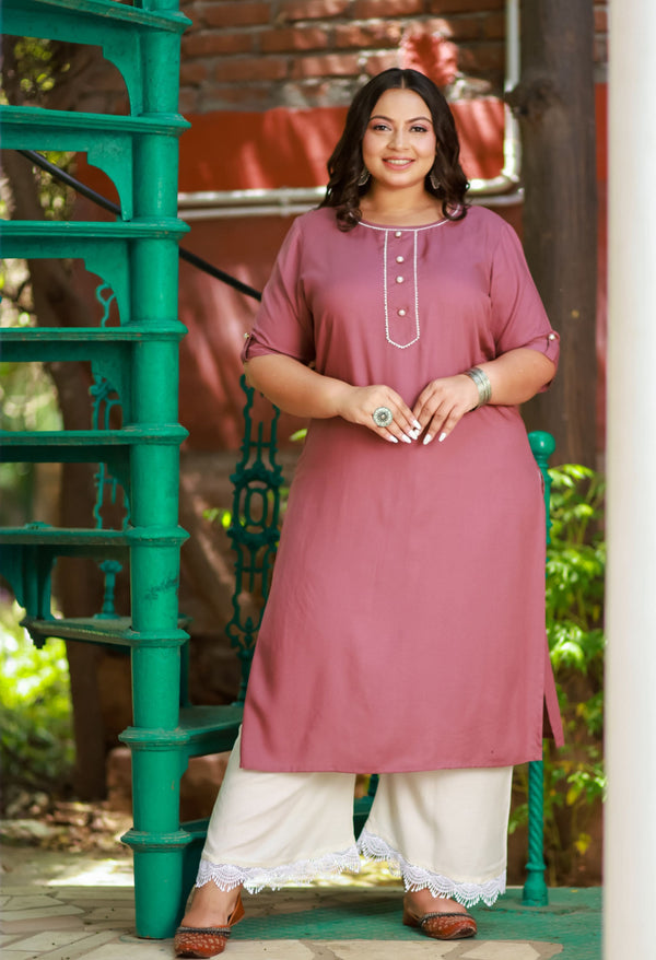 Plus Size Blossom Pink Lace Pearl Kurta