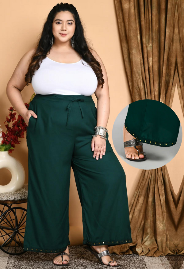 Plus Size Plus Size Bottle Green Mirror Palazzo