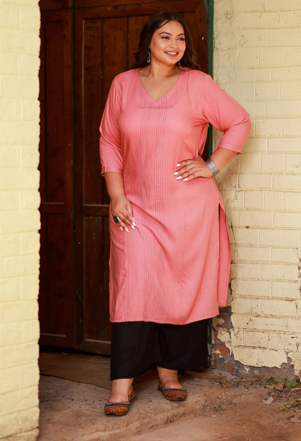 Plus Size Peach Rayon Straight Kurta