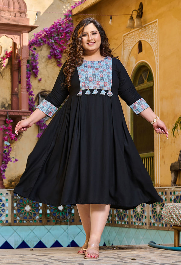 Plus Size Rustique Black Ethnic Patch Dress