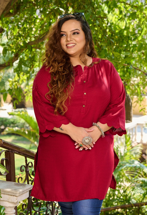 Plus Size Fresh Maroon Dobby Rayon Short Kurta