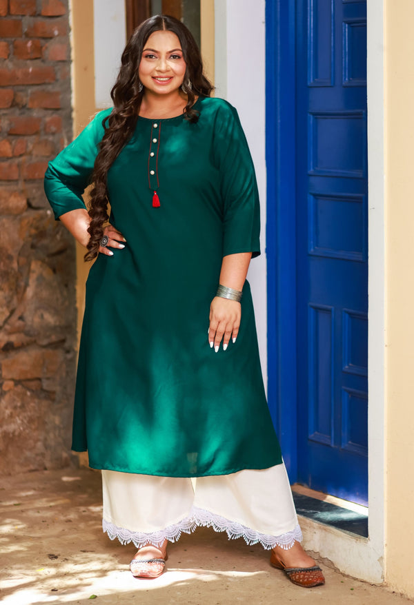 Plus Size Bottle Green Classic Everyday Kurta