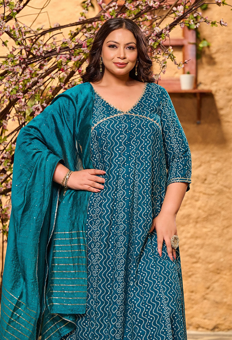 Plus Size Rama Green Anarkali with Dupatta