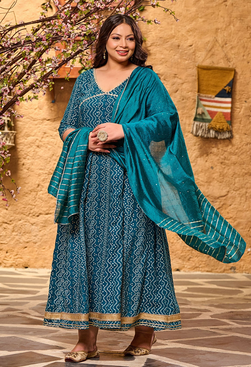 Plus Size Rama Green Anarkali with Dupatta