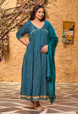 Plus Size Rama Green Anarkali with Dupatta