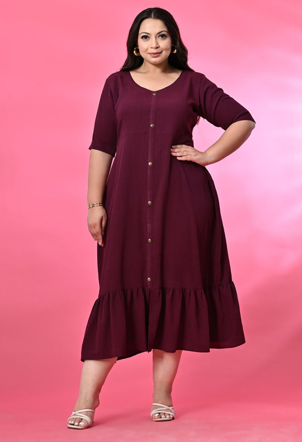 Plus Size Wine Crinkle Midi Dress