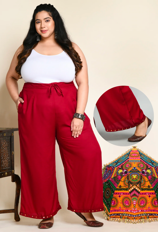 Plus Size Plus Size Maroon Mirror Palazzo