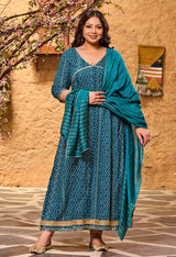 Plus Size Rama Green Anarkali with Dupatta