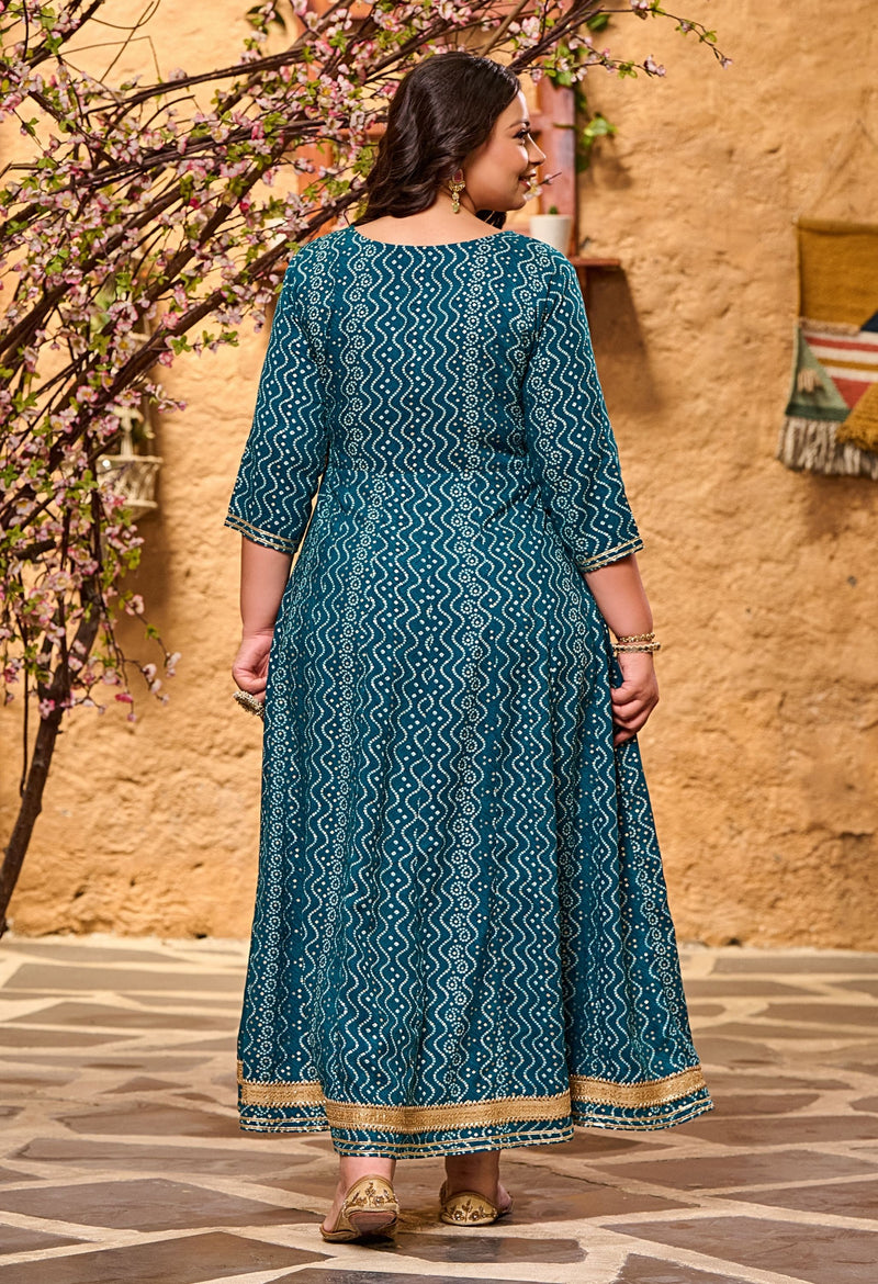 Plus Size Rama Green Anarkali with Dupatta