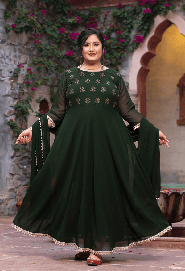 Plus Size Appealing Mehndi Anarkali Kurta with Dupatta