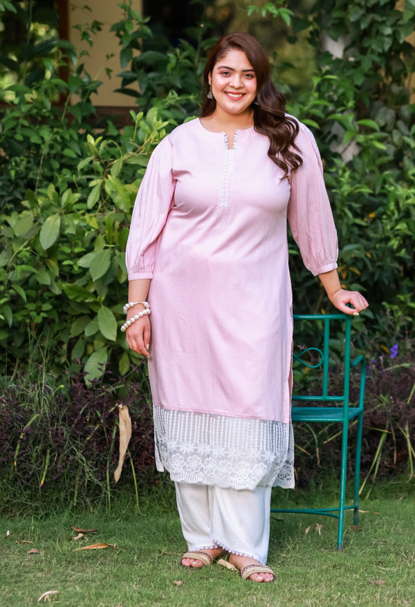 Plus Size Pink Breeze Rayon Kurta Set