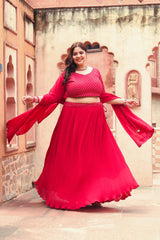 Plus Size Rubious Rani Embroidered Lehenga Choli with Dupatta