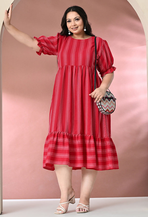 Plus Size Rani Pink Striped Midi Dress