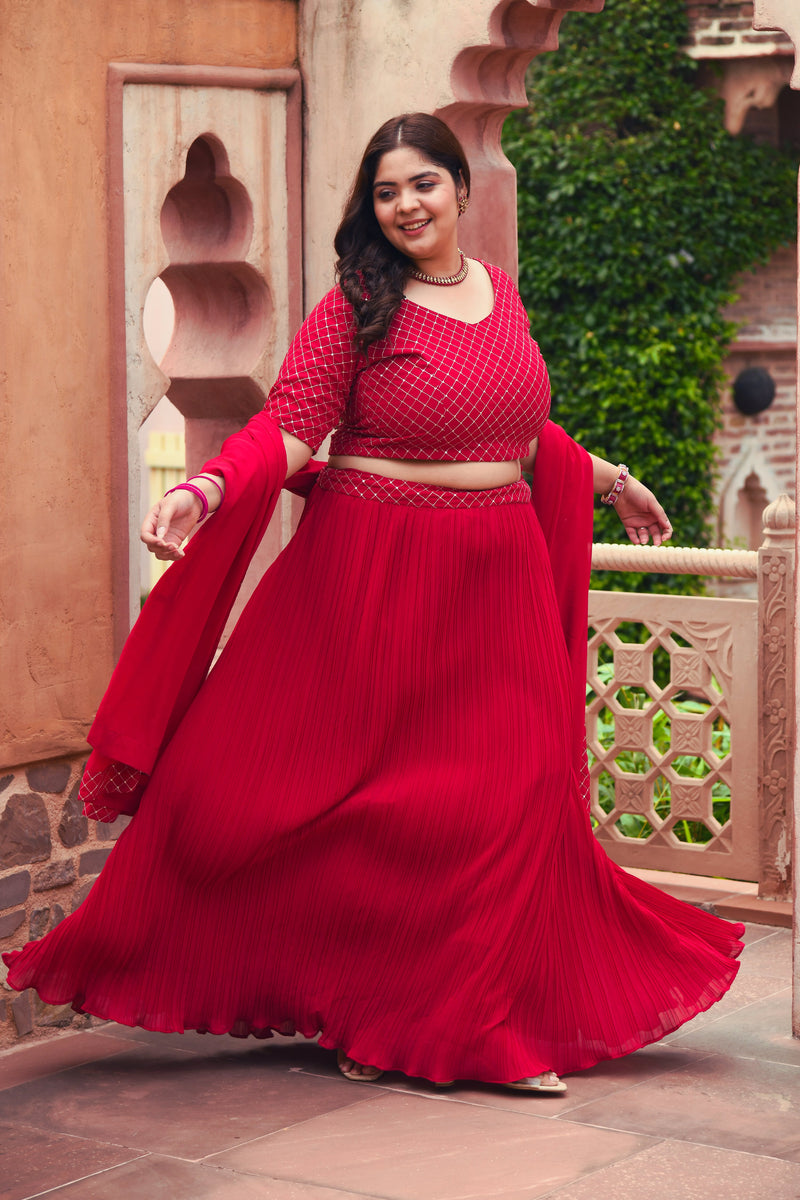 Plus Size Rubious Rani Embroidered Lehenga Choli with Dupatta