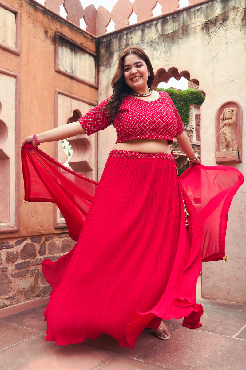 Plus Size Rubious Rani Embroidered Lehenga Choli with Dupatta