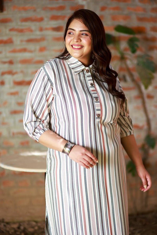 Plus Size Simply OffWhite Pathani Striped Kurta