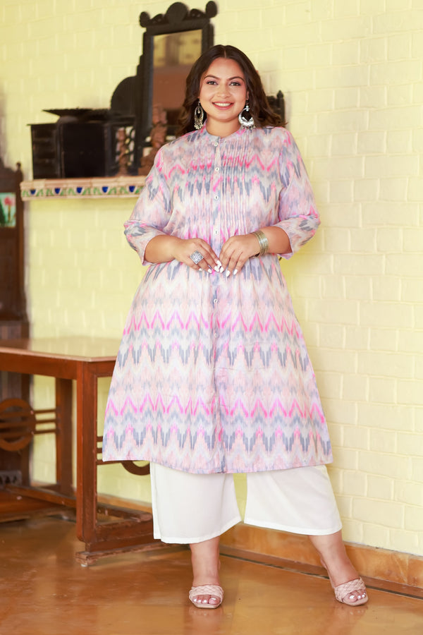 Plus Size Graceful Multi Ikkat Printed Kurta Palazzo Set