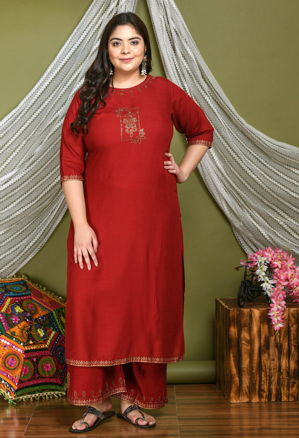 Plus Size Lavish Maroon Kurta Palazzo Set