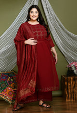 Plus Size Scarlet Maroon Georgette Nyraa Cut Kurta Set