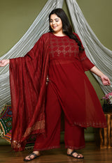 Plus Size Scarlet Maroon Georgette Nyraa Cut Kurta Set