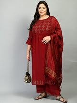 Plus Size Scarlet Maroon Georgette Nyraa Cut Kurta Set