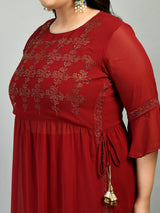 Plus Size Scarlet Maroon Georgette Nyraa Cut Kurta Set