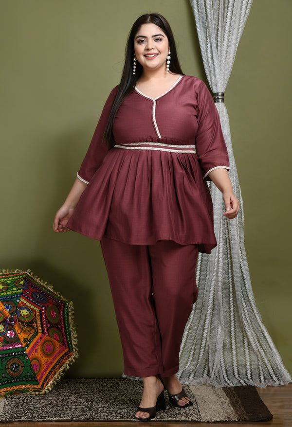 Plus Size Coppery Pastel Lace Co-ord Set