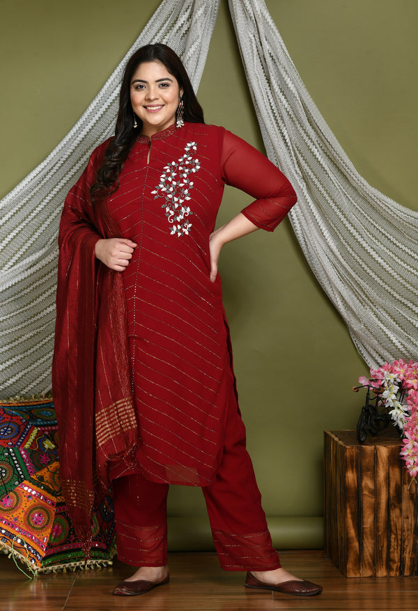 Plus Size Heavy Georgette Maroon Kurta Set