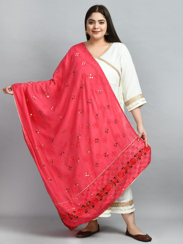 Plus Size Women Magenta Sequin Phulkari Dupatta