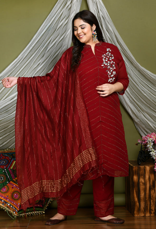 Plus Size Heavy Georgette Maroon Kurta Set