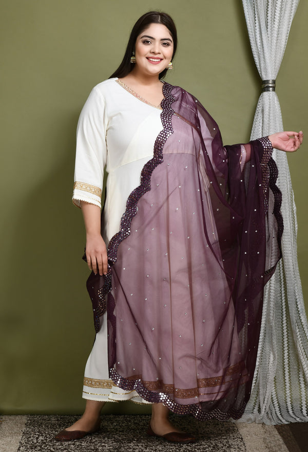 Plus Size Lavender Mirror Organza Dupatta