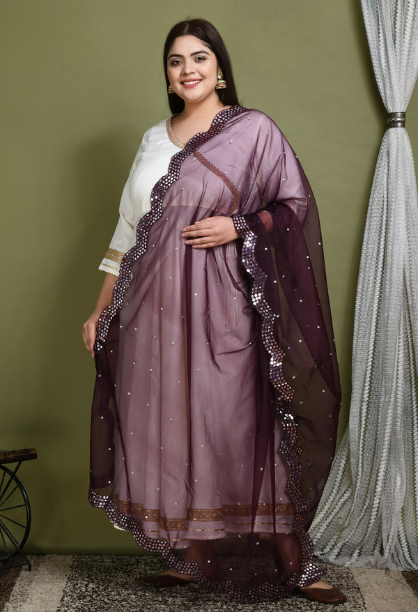 Plus Size Lavender Mirror Organza Dupatta