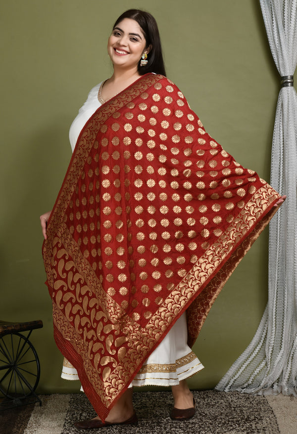 Plus Size Women Banarasi Maroon Dupatta