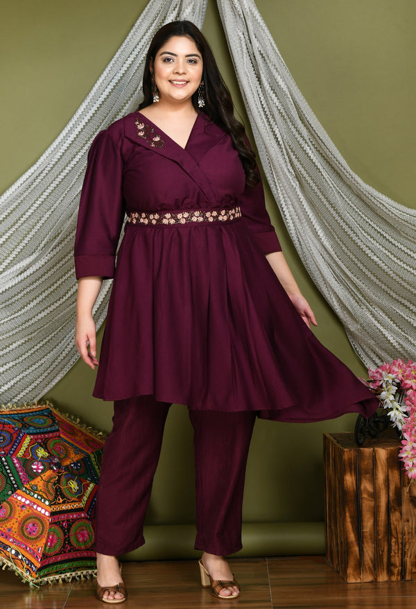 Plus Size Wine Belted Co-Ord Set