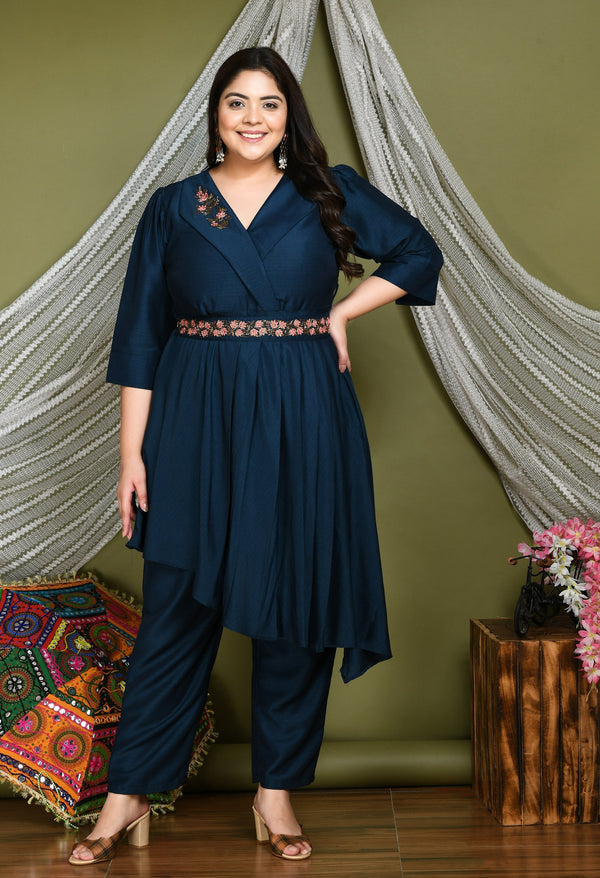 Plus Size Crystal Teal Blue Co-Ord Set with Belt