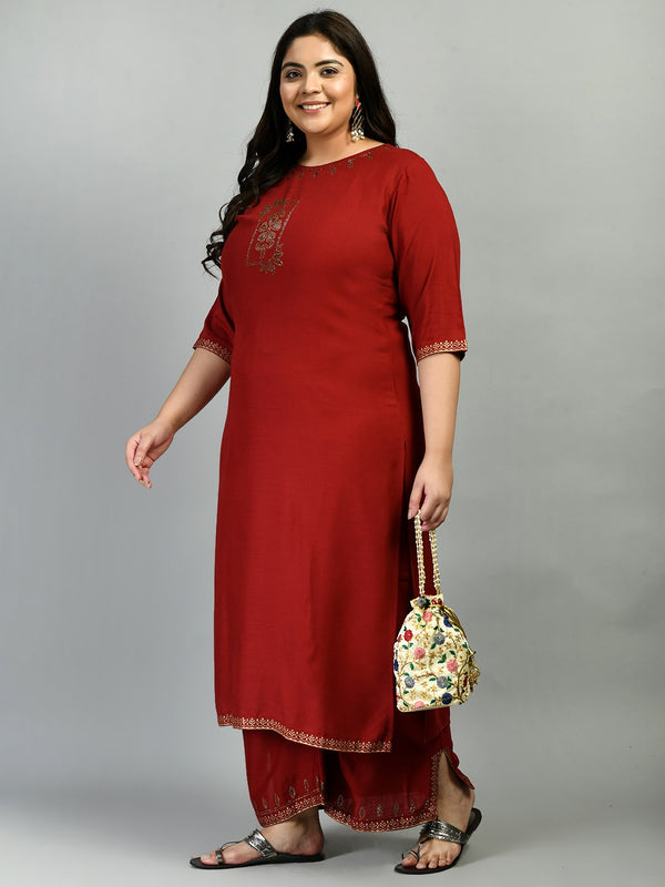 Plus Size Lavish Maroon Kurta Palazzo Set