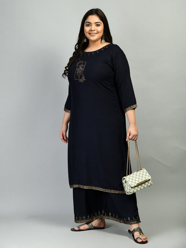 Plus Size Lavish Navy Blue Kurta Palazzo Set