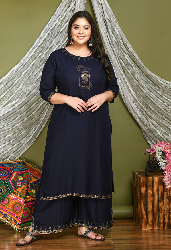 Plus Size Lavish Navy Blue Kurta Palazzo Set