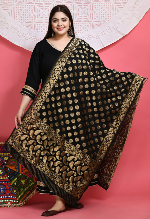 Plus Size Women Banarasi Black Dupatta